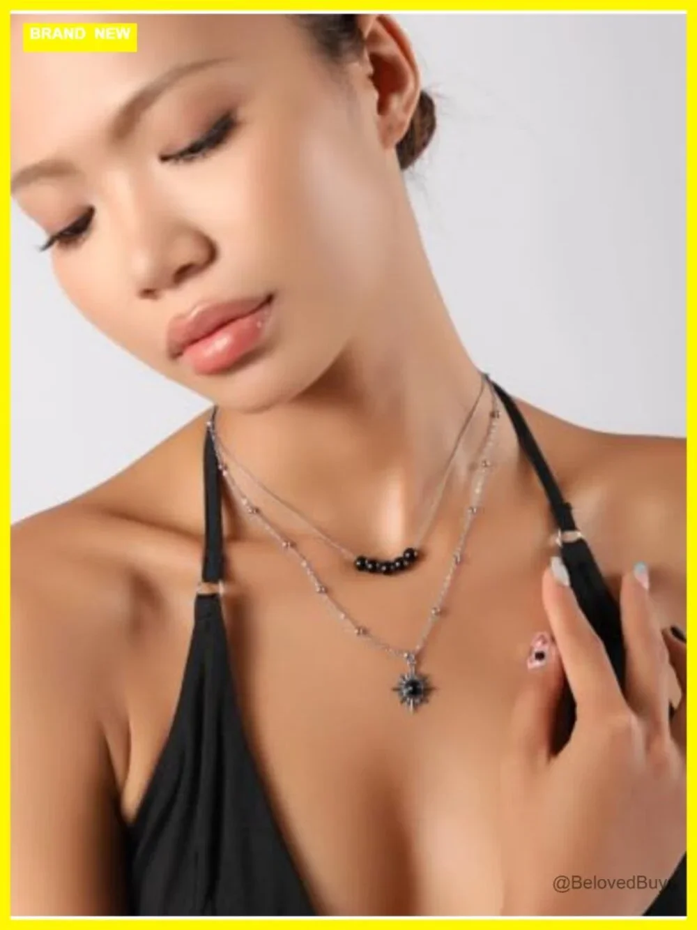 Sacina Layered Crystal Sun Choker Stainless Steel Necklace